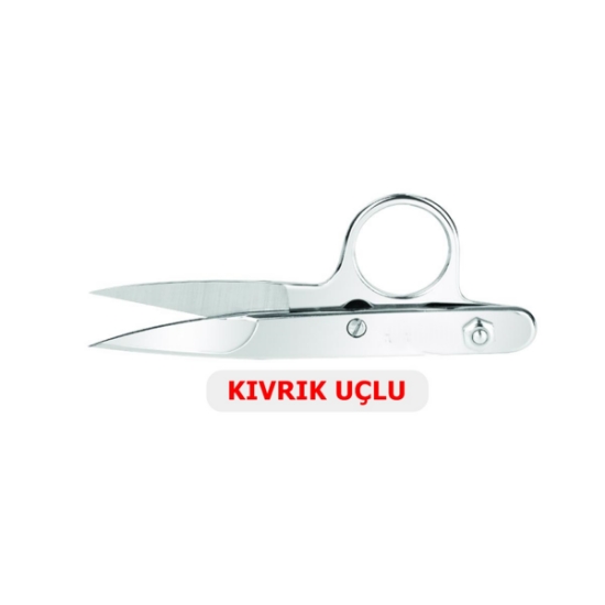 NİKEL KAPLAMA METAL YAYLI KIVRIK UÇLU İPLİK TEMİZLEME MAKASI resmi
